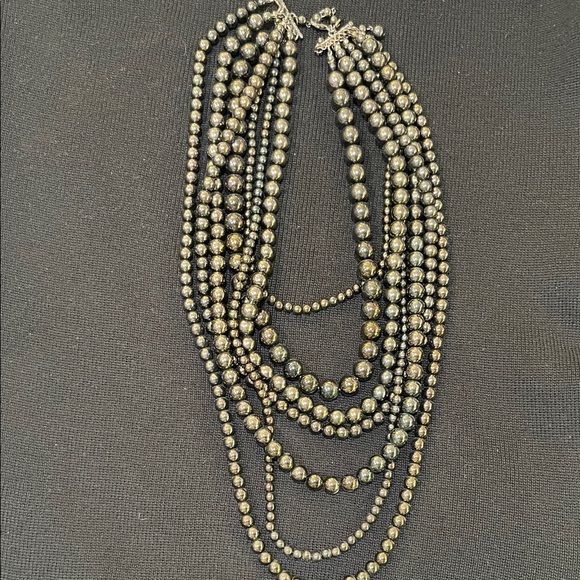 Chic Multi-Strand Silver Beaded Necklace - Picture 2 of 4